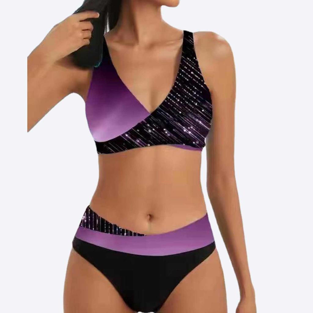 Women's Split Print Bikini Sexy Swimming Costume With Bra Pads And No Steel Bra