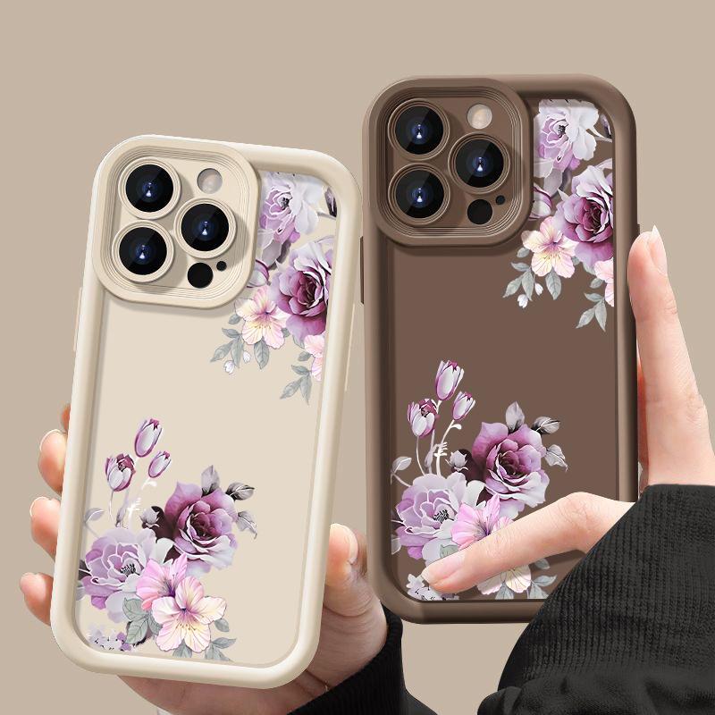 Fashion Floral Pattern Phone Case For iPhone 16 Pro Max 15 Pro 14 Plus 13 12 11 XS 8 7 Lens Protection Soft Shockproof TPU Matte Back Cover