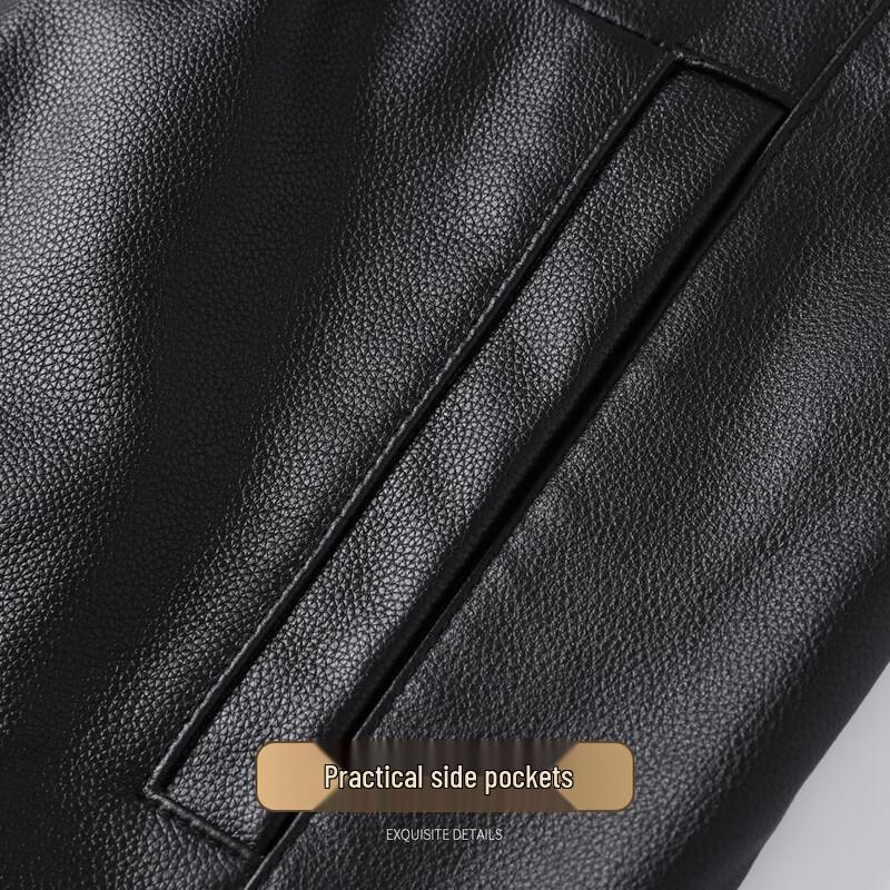 Futing Men's Genuine Leather Stand Collar Jacket