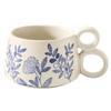 Retro Keramik Kaffeetasse Kreative Doppelhenkel Blaue Gemusterte Tasse Exquisite Nachmittagstee Blumentee Tasse Heim Frühstückstasse Neu