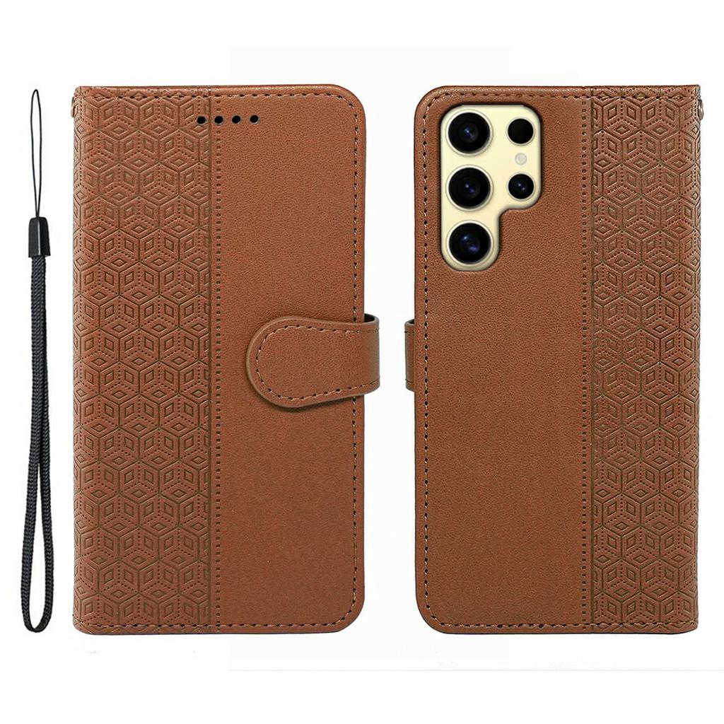 For Samsung Galaxy S25 Ultra Case Anti Scratch Splicing Imprinted Rhombus Leather Phone Cover