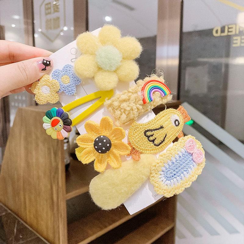 Pretty Hair Accessories for Baby Girls 5 PCS Mini Hair Clips Set Sweet Candy Color Bow Flower Fabric Side Clips