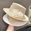 Summer Straw Hat French Flat Top Beach Sun Cap, New Fashion Wide Brim Sanya Holiday Hat, Elegant Fedora