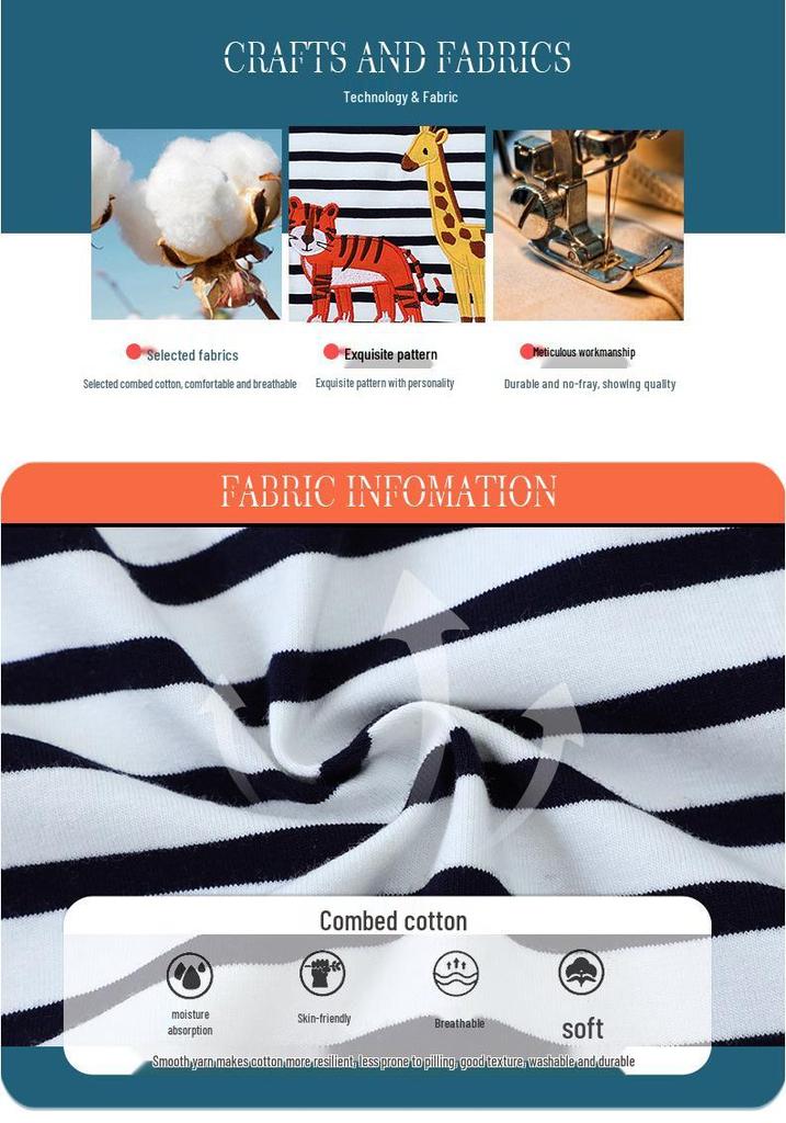 Boys' Cartoon Striped Cotton Short-Sleeve T-Shirt - Stylish & Versatile Summer Wear