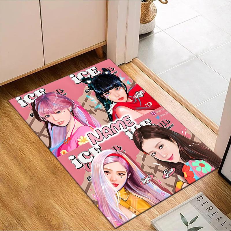 Custom Name Neon Kpop BP Rug for Living Room, Game Rooms, Office, Bedroom, Floor Mat Playful Design, fan gifts Christmas decor