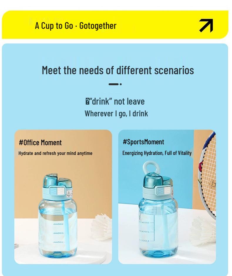 High-Capacity Dual-Drink Straw Cup - Portable, Heat-Resistant Plastic Cup for Students