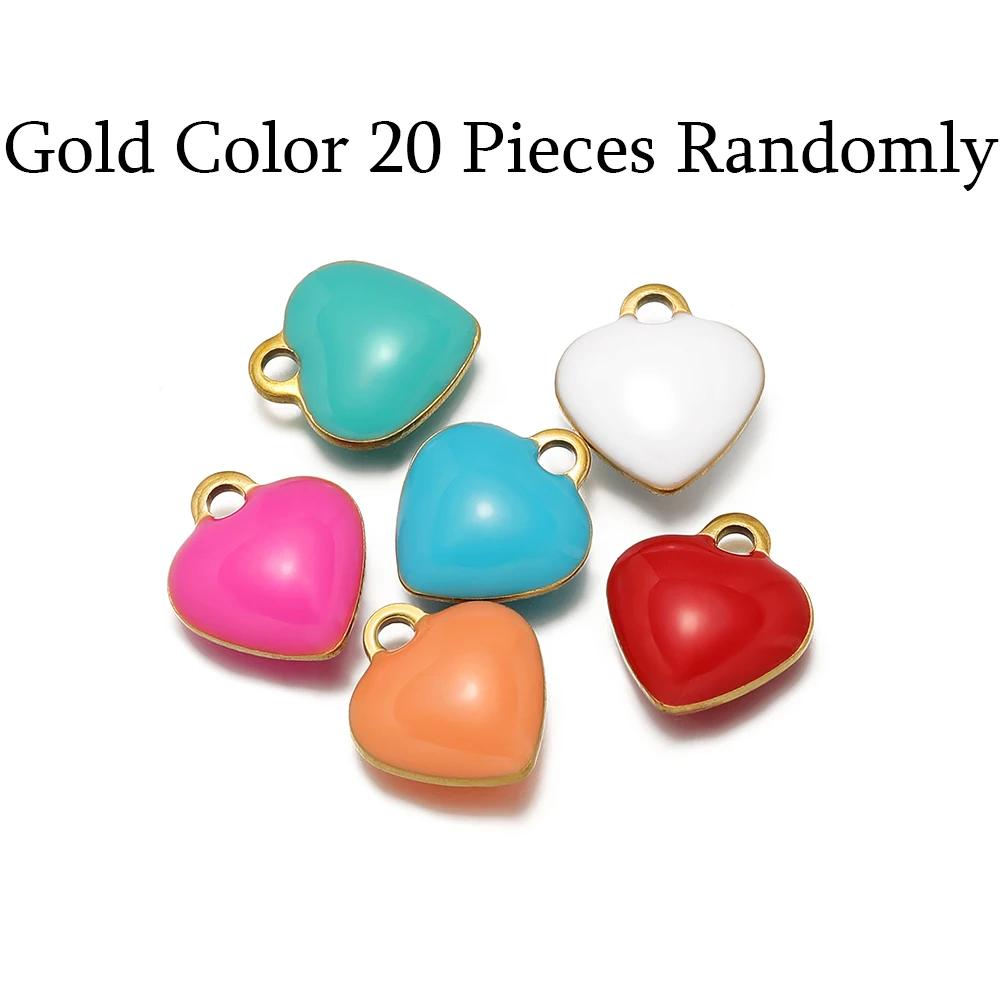 20pcs Stainless Steel Enamel Small 8mm Heart Charms Pendants for DIY Jewelry Necklace Findings Bracelet Supplies Earrings Making