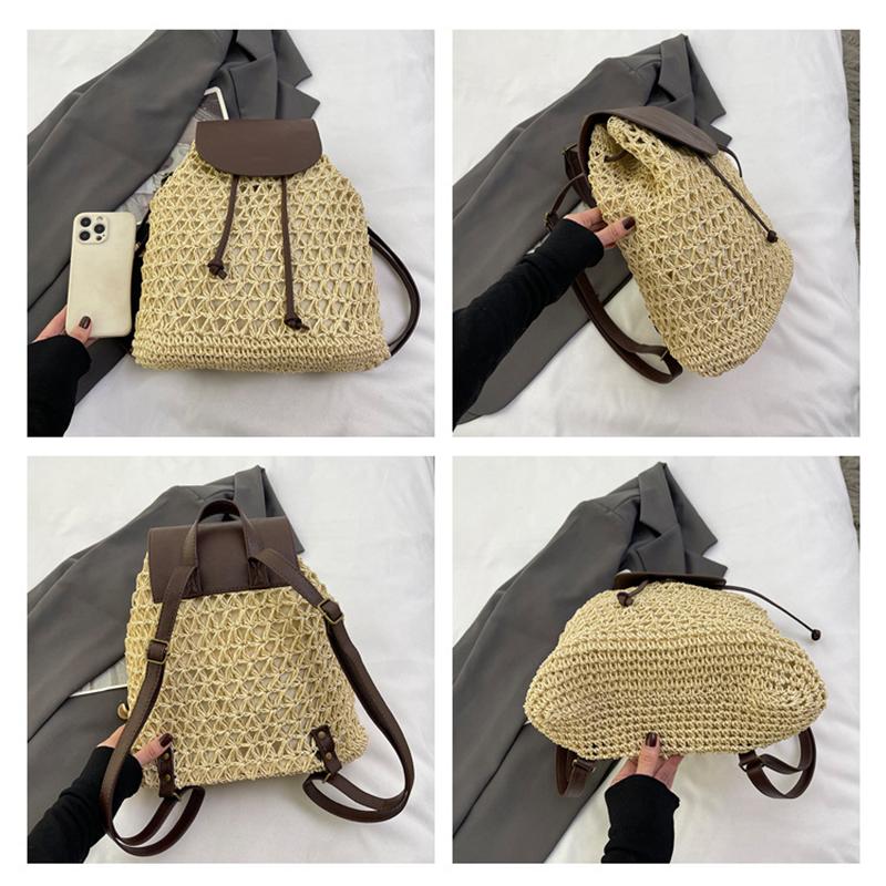 Letní dámský batoh se stahovací šňůrkou Daypack Weaving přes rameno Malý batoh Mochila