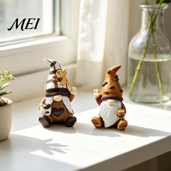 Coffee Lover Decor Mini Resin Gnome Ornaments, Sitting Bean Goblin Figurines, Small Tabletop Cute Statue for Shop Kitchen Shelf Decorations