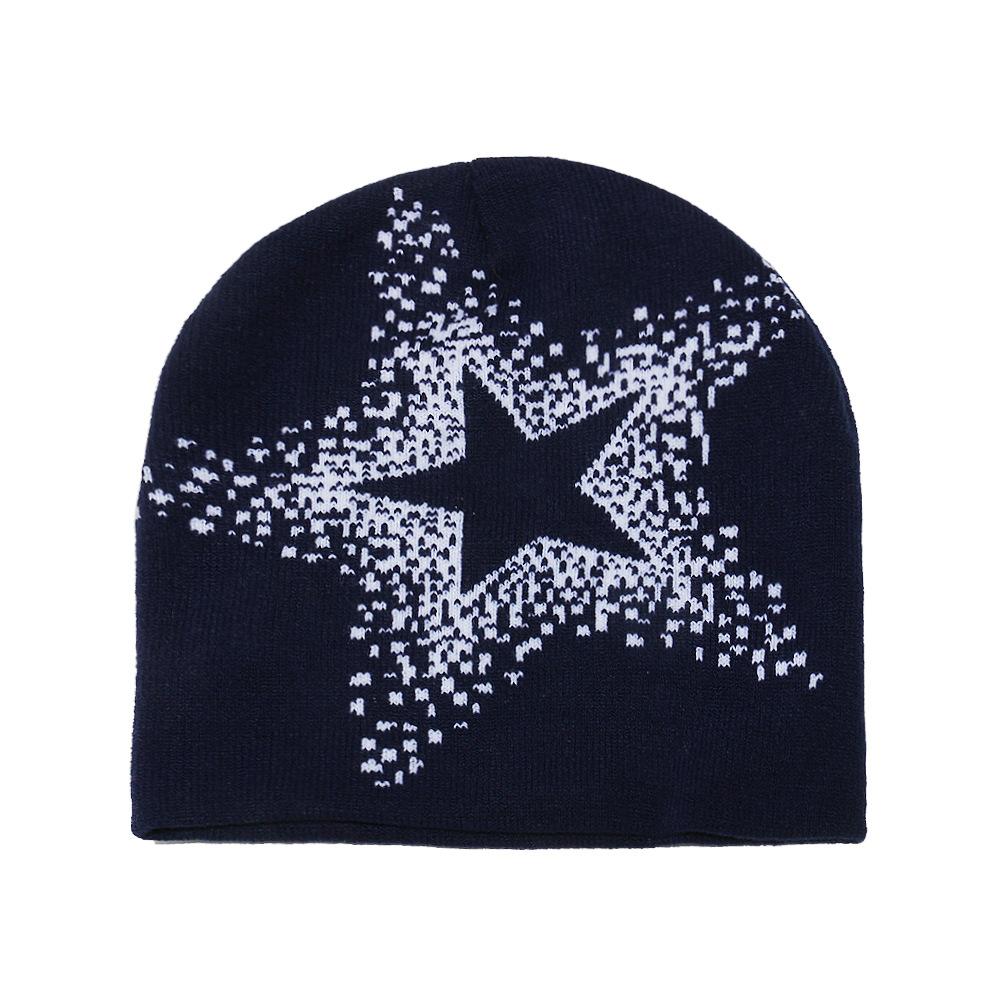 2025 autumn and winter new wool hat outdoor cycling pullover hat pentagram jacquard knitted hat cold hat men