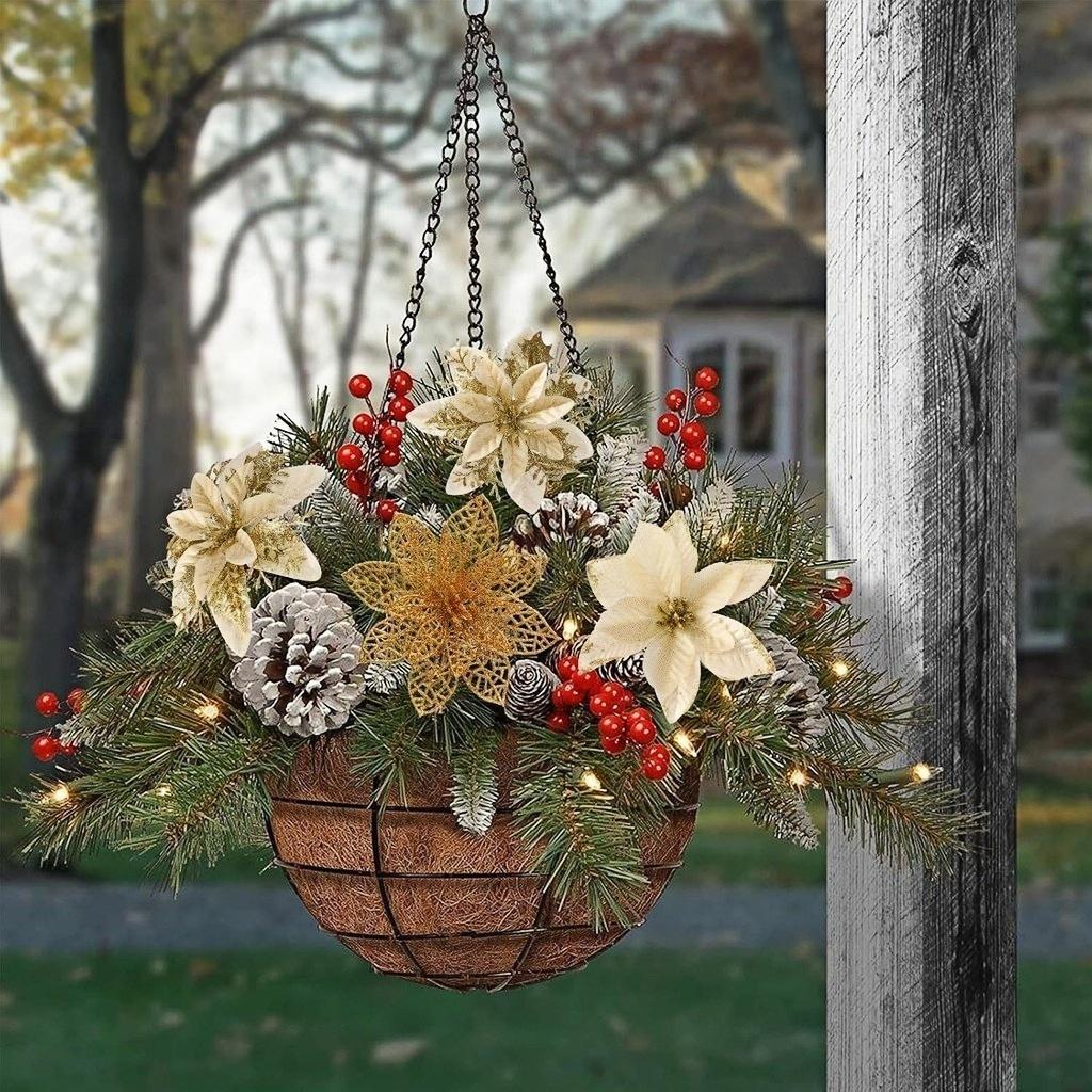6-24 Stück 15cm Künstliche Weihnachtsblumen mit Clips Stielen, Weihnachtsbaumschmuck Glitzerblume für Girlande Neujahrsparty Dekoration