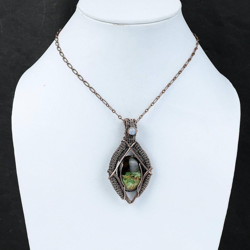 Australian Chrome Chalcedony Pendant Rainbow Moonstone Pendant Copper Wire Wrapped Pendant Gemstone Jewelry Handmade Pendant Copper Jewelry