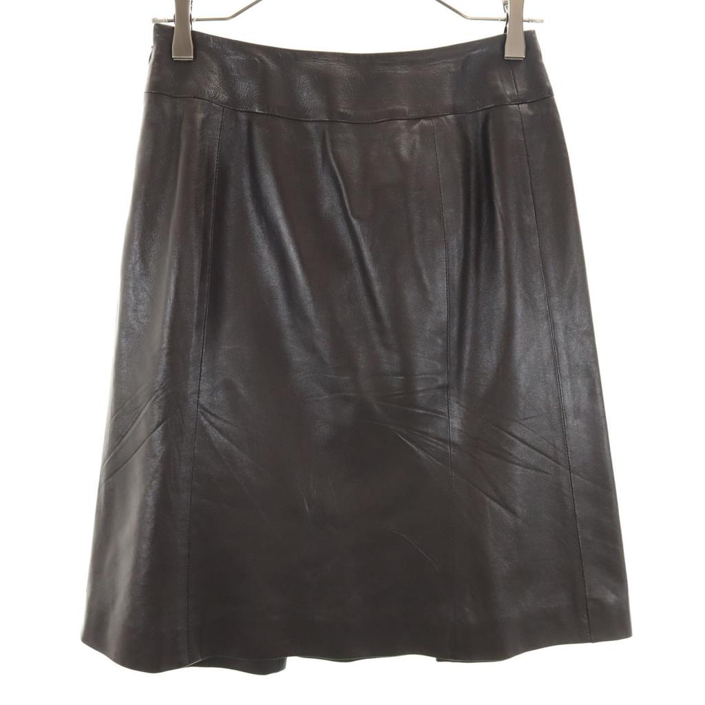 Celine Made In France Lamb Leather Midi Skirt 36 Dark Brown Women Used