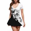Women's Fashion Sexy Printing Short Sleeve Round Neck Bubble Hem  Dress