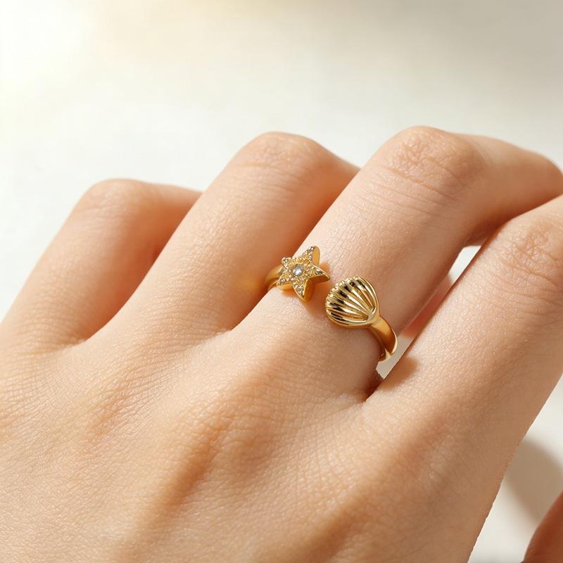 Hot Selling Starfish Shell Ring For Women 925 Sterling Silver Jewelry Daily Matching With Zirconia Opening Rings 02872