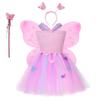 4Pcs Fairys Princess Costume Set with Butterfly Wing Angel Wand Tutus Dress Headband for Kids Little Girls