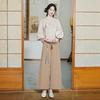 Chinese Temperament Tang Suit: Wide-Leg Pants & Tea Set with Hanfu-Inspired Embroidery