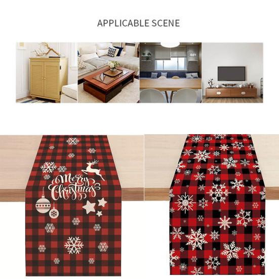 Table Runner Eye-catching Washable Table Durable Soft Plaid Christmas Snowflake Pattern Cloth for Kitchen