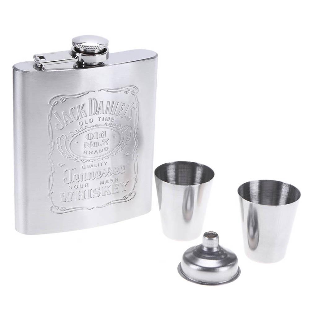 7oz Silver Portable 304 Stainless Steel Flagon Whiskey Vodka Wine Pot Hip Flask Set Alcohol Drinking Funnel Cup Set