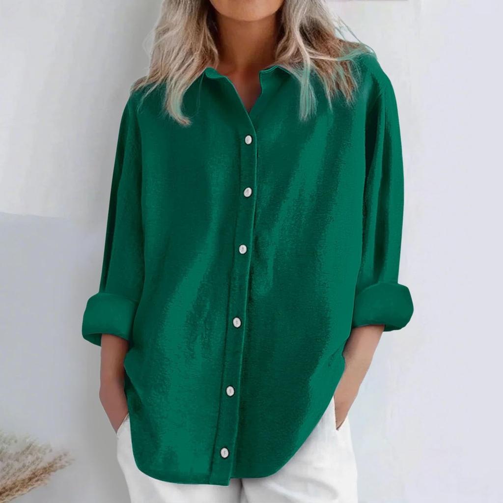 Women's Fashion Casual Solid Colour Cotton Button Cardigan Long Sleeve Top