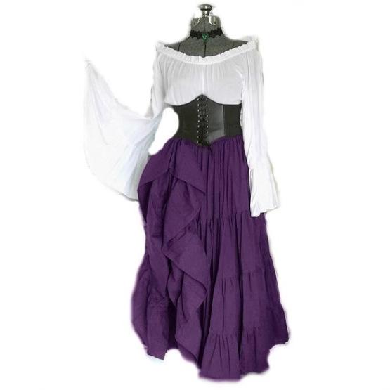 Renaissance mittelalterliches Kleid, schulterfreies ausgestelltes Ärmelkostüm mit Taillengürtel, Damen Retro Gothic langes Kleid, Halloween Rollenspielparty