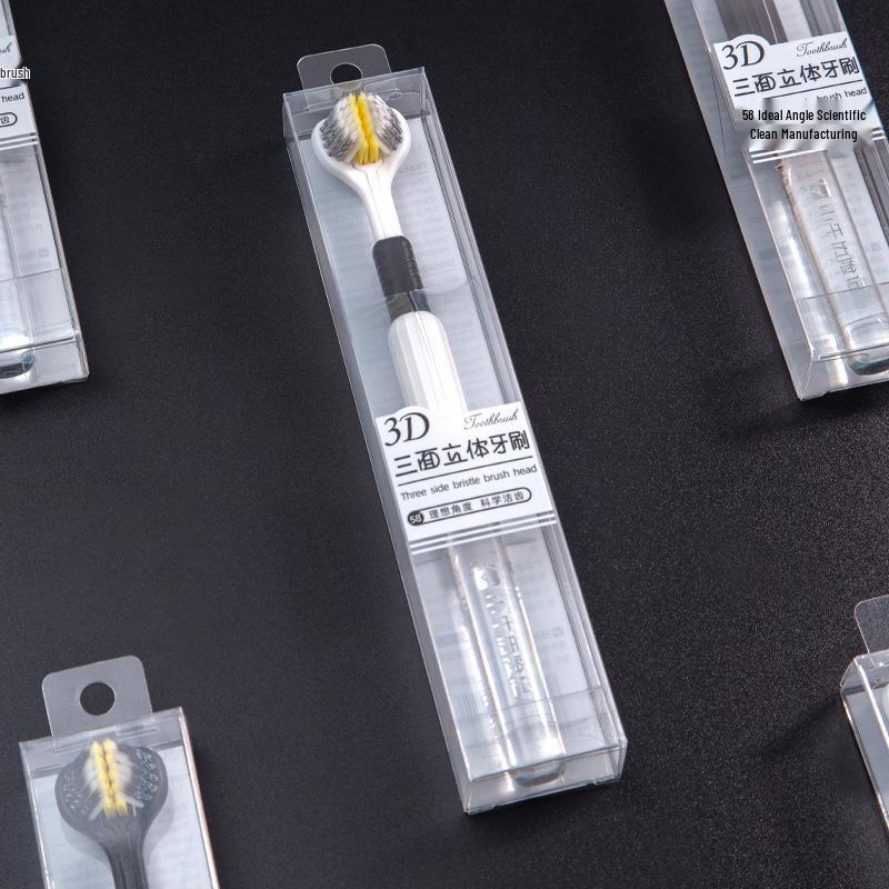 Individually Packed Adult Three-Sided Soft Bristle Toothbrush with Spiral Interdental Cleaners