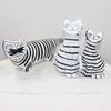 Nordic Black & White Striped Beckoning Cat Sculpture for Home Decor