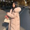 Korean Style Women's Mid-Length Hooded Down Jacket with Fur Collar
