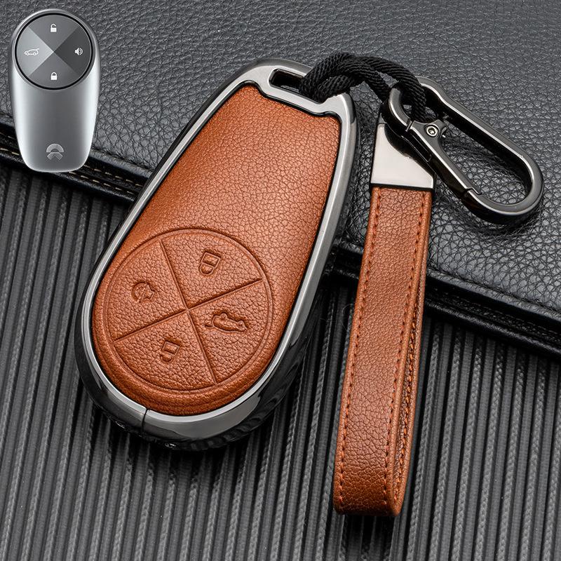 Key Cover for 2022 NIO ES6/ES8/EC6 - Double-Sided Leather and Metal Design, Unobstructed Signal Protection