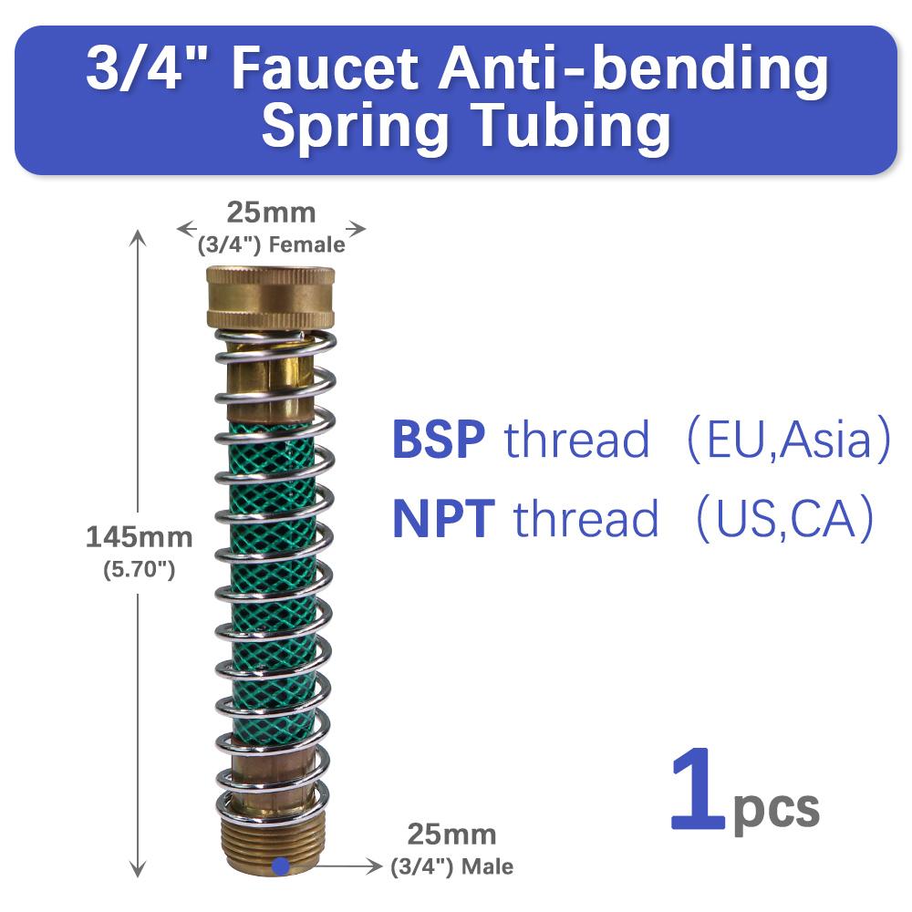 3/4" NPT BSP Brass Hose Adapter Male Female Thread Garden Taps Irrigation Faucet Anti-bending Spring Tubing Prolonging Lengthen