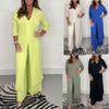 Amazon 2024 Spring and Summer Cross-border New Foreign Trade Women's Clothing V-neck Long-sleeved Split Top Pants Two-piece Set