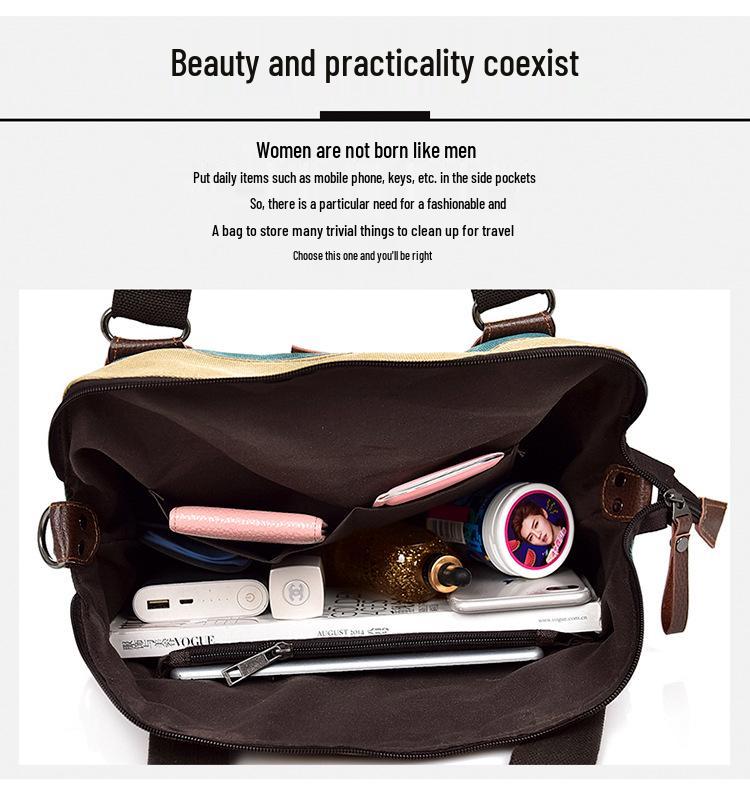 2024 Europeisk & Amerikansk Retro Canvas Regnbågs Patchwork Dam Stor Kapacitet Axelväska