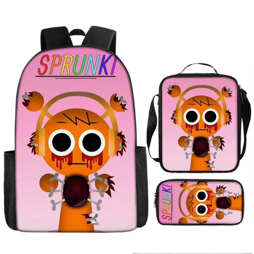 Rhythm Box Three-Piece Children'S Picnic Bag Cartoon Animation Pencil Bag Large Capacity Wear-Resistant Anti-Splash Schoolbag