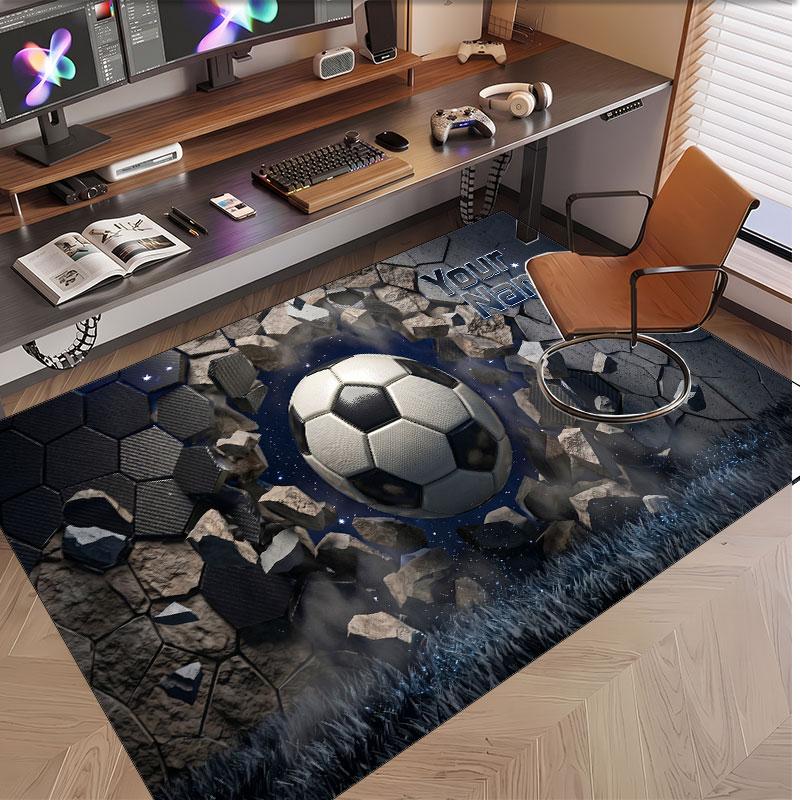 Soccer Theme Soft Crystal Velvet Rug Custom Name & Text Print Non Slip Floor Rug for Bedroom Living Room