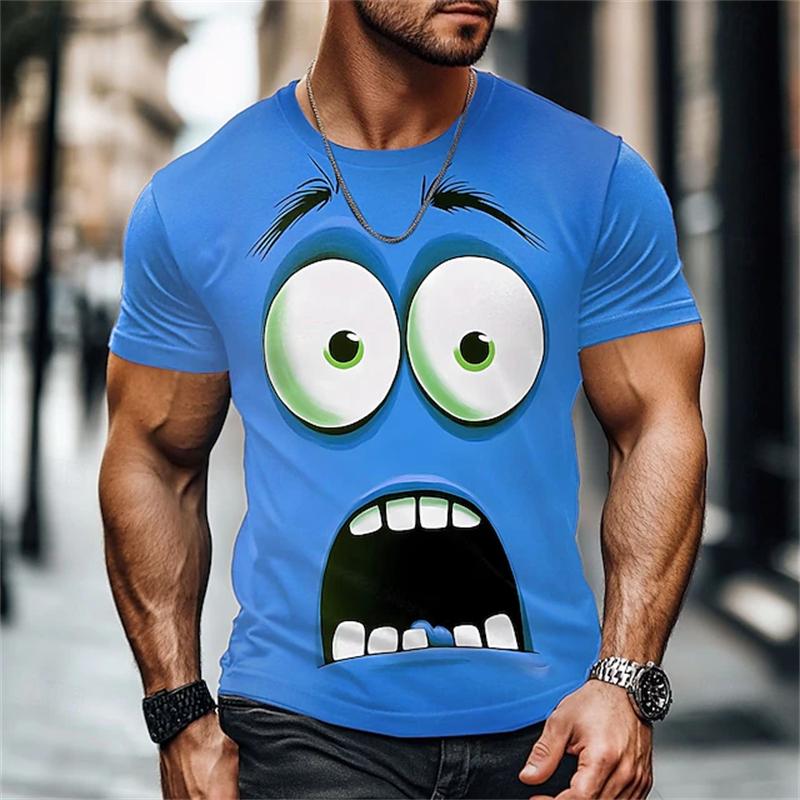 Herren Cartoon Lustiges Gesicht Grafik T-Shirt Sommer Neuheit Kurzarm T-Shirt Lässige Mode Übergroße Unisex Oberteile Party Cosplay