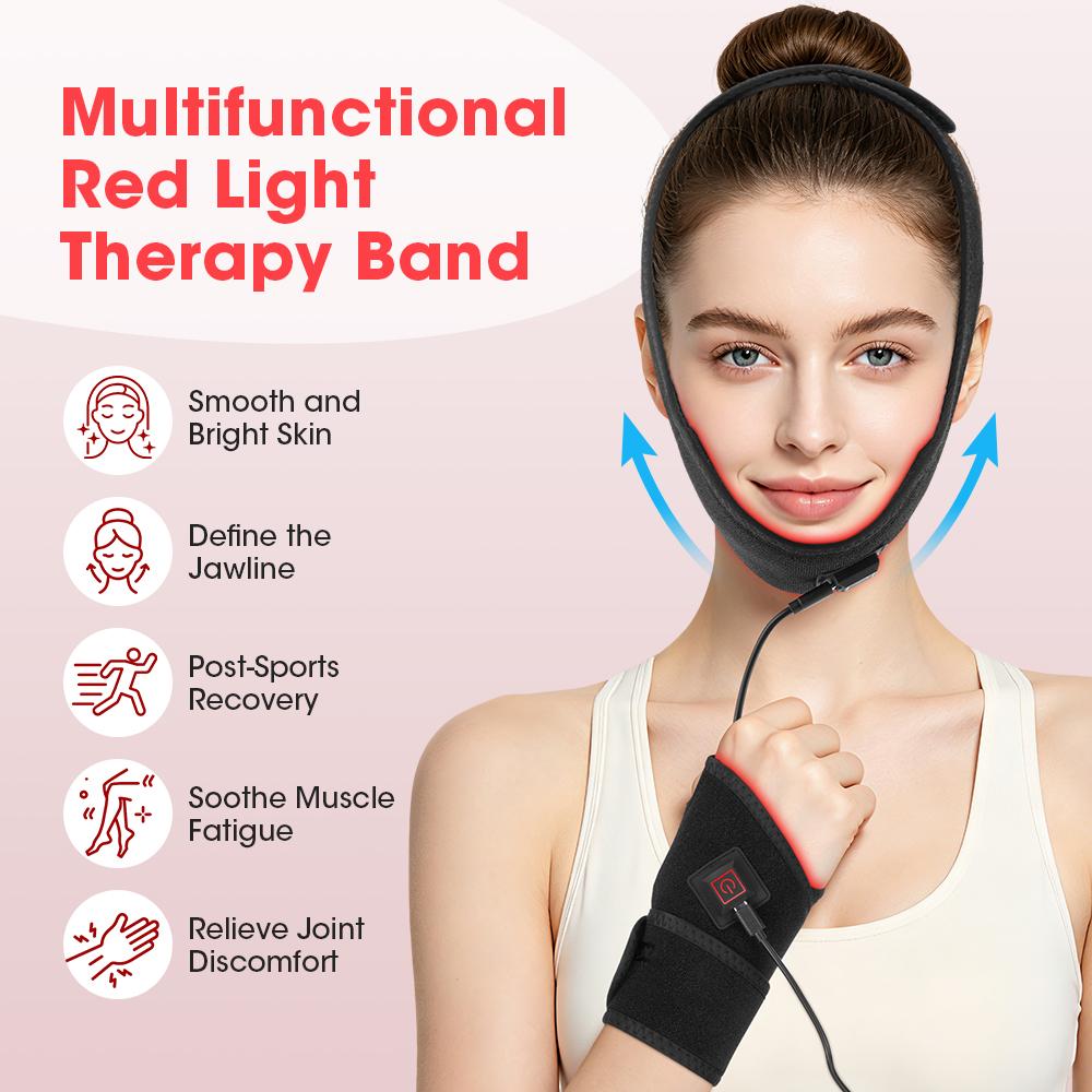 Portable Home Red Light Chin Wrap 660nm & 850 Neck Heating Belt Facial Neck Lifting Firming Infrared Skin Care Tool