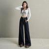 Retro Non-stick Leg Slightly Pulled Jeans Women's Autumn American High Waist Drape Niche Front Pocket Cover Hip Wide Leg Flared Pants