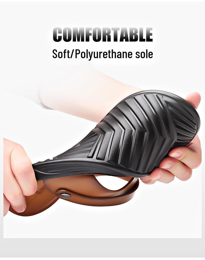 2025 Heren Slijtvaste Bruine Leren Sandalen - Jeugdtrend, Antislip, Ademend, Zomer Strand Schoenen.