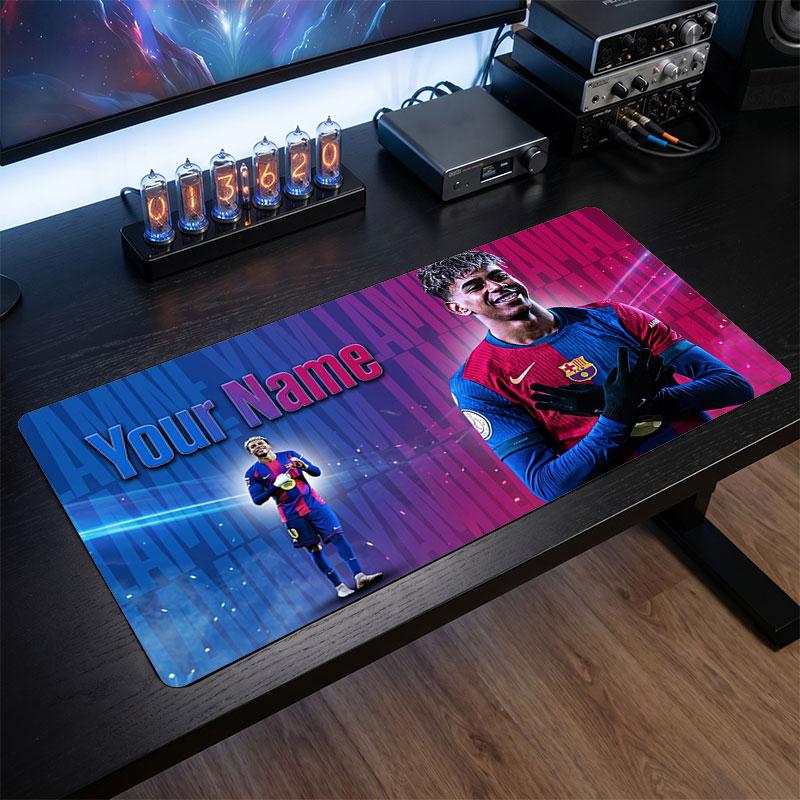 Tappetino per Mouse Grande Personalizzato Lamine Yamal, Stampa Testo Nome Personalizzato, Tappetino da Scrivania Antiscivolo con Logo Calcio, Regalo per Gamer