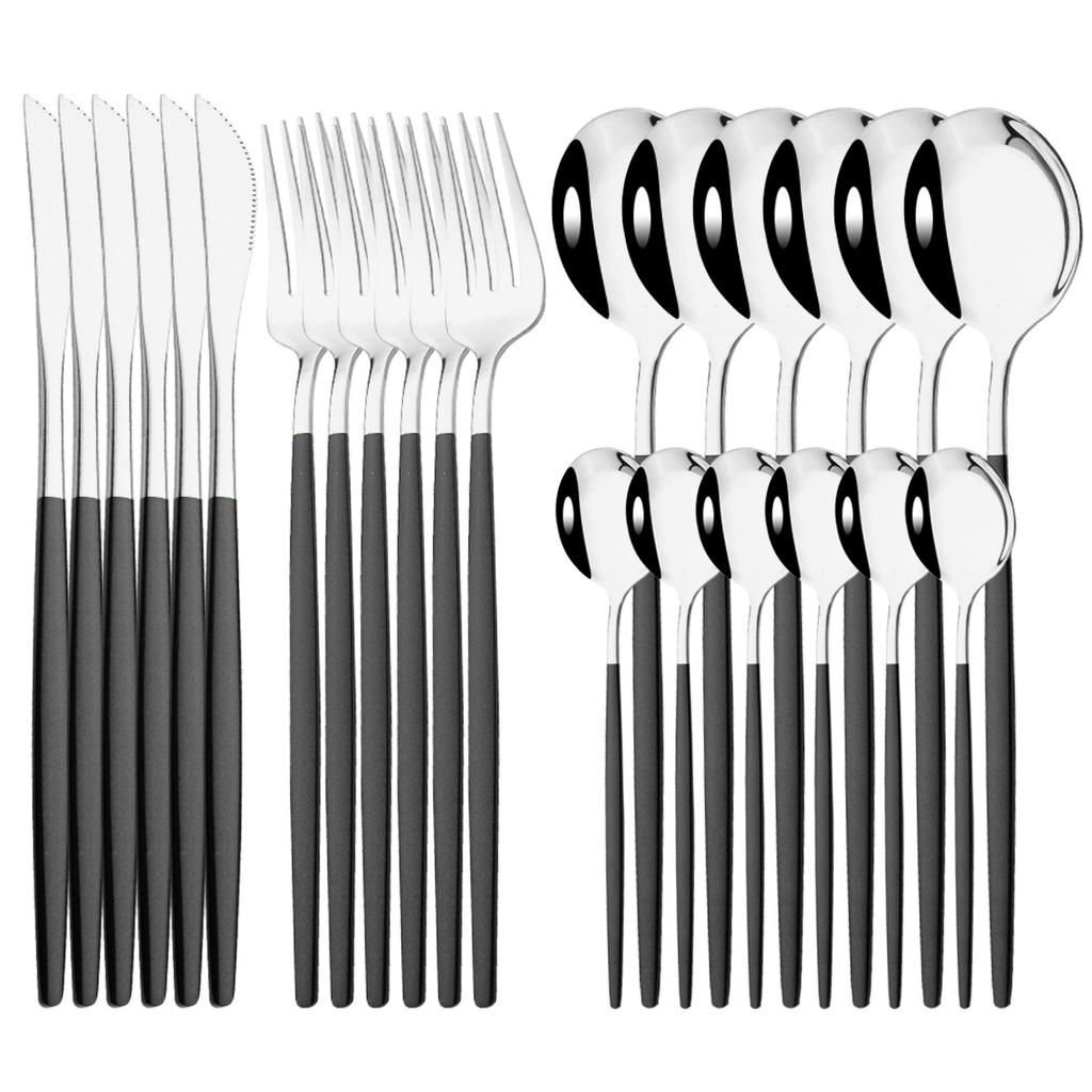 24Pcs Gold Tableware Set Stainless Steel Flatware Dinnerware Spoon Knife Fork Dinner Cutlery Set Western Kitchen Silverware