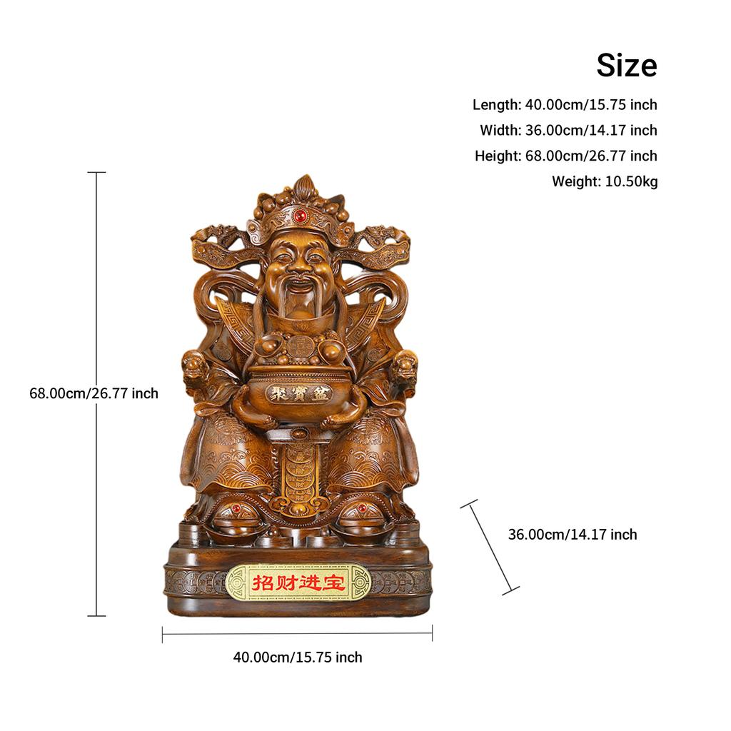Aris & Juno Chinese Feng Shui Wealth God Decoration Statue Sculpture - Zhao CAI Jin Bao Figurine with Golden Money God and Treasure Bowl for Home