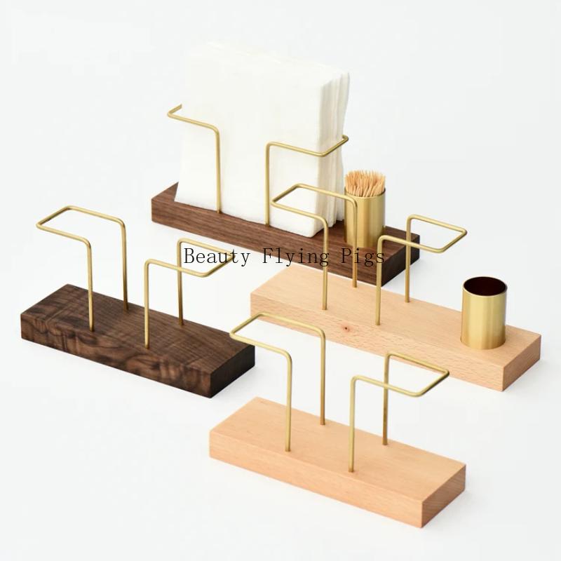 1pc Wood+metal Tissue Holder Tissue Holder Restaurant Desktop Decorations Hotel Tablecloth Rack Home Accessories Tissue Holder