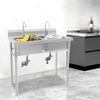 Commercial 2-Compartment Stainless Steel Utility Sink with Faucet- Free Standing Kitchen Sink for Restaurant, Garage & Laundry