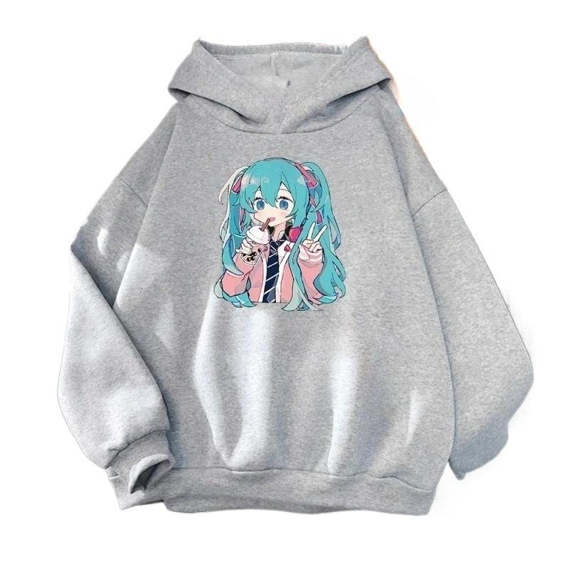 Søt og Kawaii Hatsune Miku Tegneserieprint Komfortabel Barne Høst- og Vinter Utendørs Fritidsmote Hettegenser