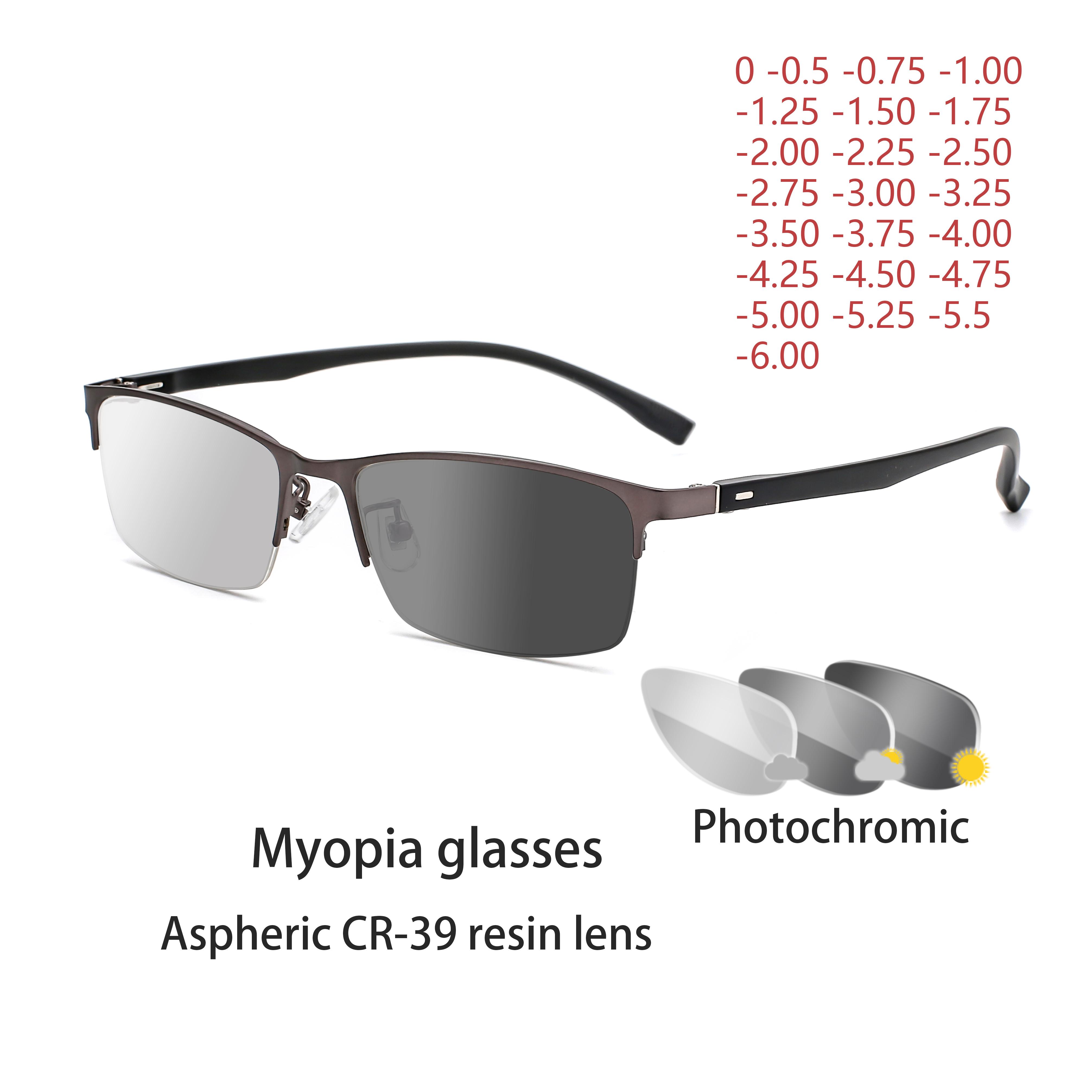 Attractive Glasses Men's Transition Sunglasses Photochromic Eyeglasses Finished Myopia Glasses Optical Glasses 0 -0.5 -0.75 -1.0 -2.0 To-6.0 Cm