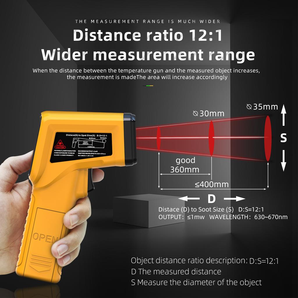 Infrared Thermometer -50~530C Professional 12:1 Digital IR-LCD Temperature Meter Non-contact Laser Thermometers Pyrometer