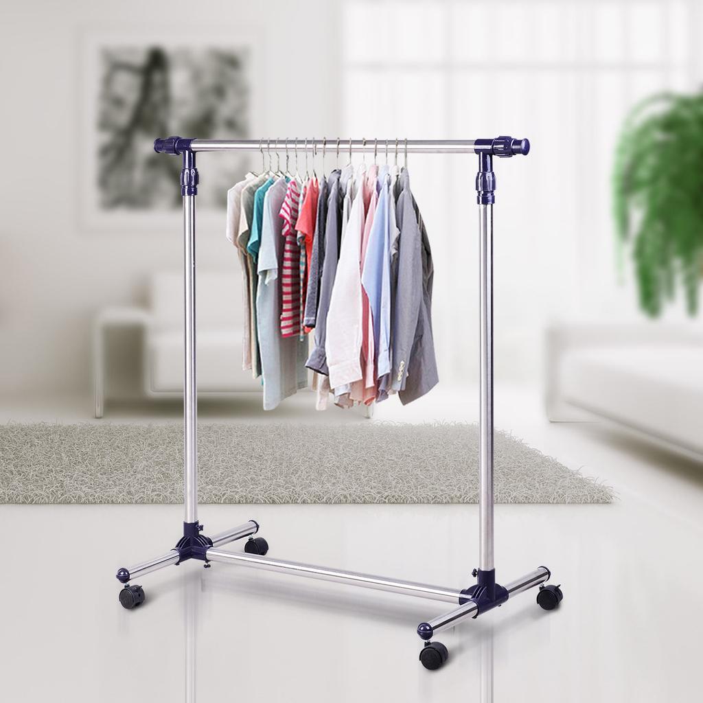 Coat Rack Clothes Rack with Casters Height-Adjustable and Extendable Clothes Rail Drying Rack Free-Standing Wardrobe for Entrance Area Stainless