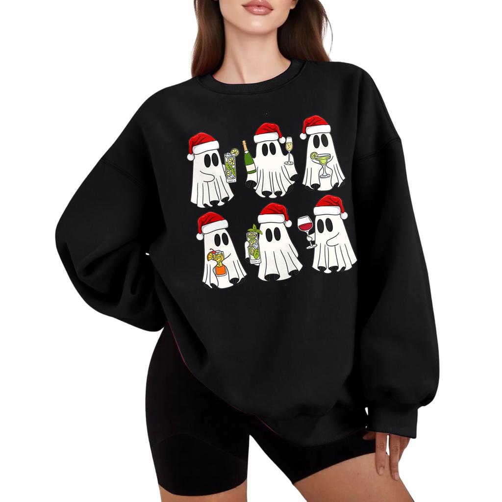 Damenmode Rundhals Langarm Kapuzenpullover Halloween Kleiner Aufdruck Kapuzenpullover