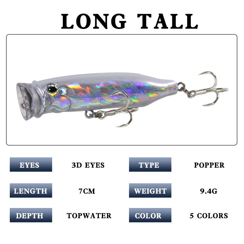7cm/9.4g Floating Popper Lure - Simulated Fish Bait for Sea & Freshwater Fishing Tackle