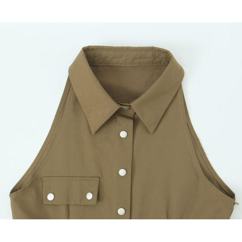 Kaslead New Arrival Women's Fashion Style Silm American Retro Parka Sexy Sleeveless Lapel Skirt